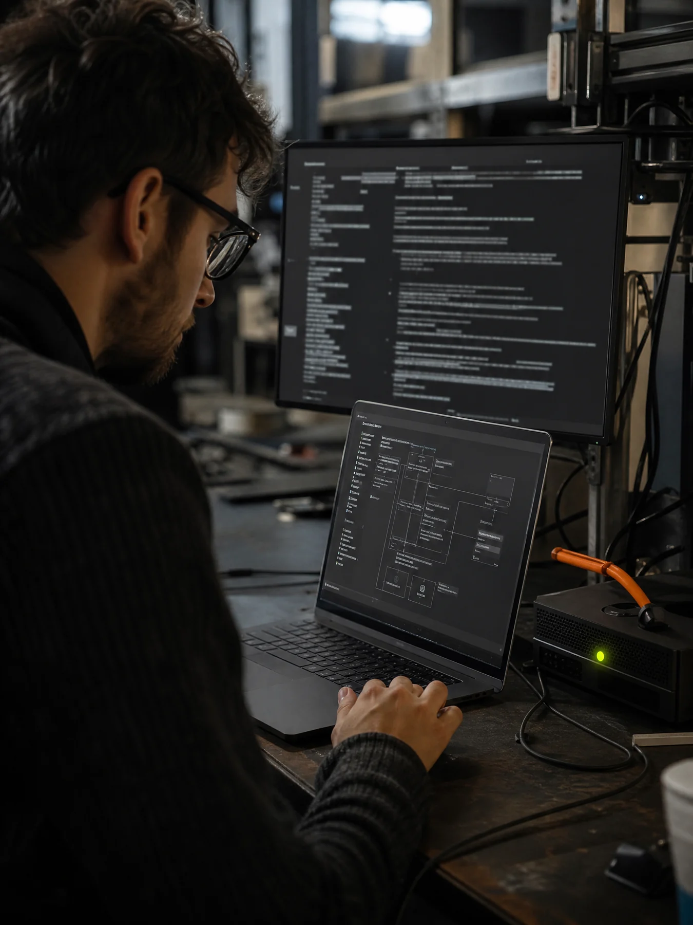 Developer tracing a service through a technical workstation