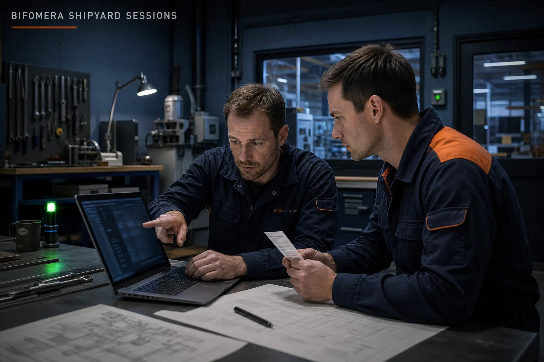 Two engineers debugging a controlled issue in a quiet lab